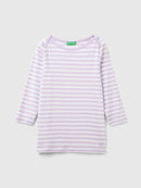 Boat Neck Stripe LS T-Shirt - White/lilac Stripe