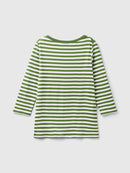 Boat Neck Stripe LS T-Shirt - White/green Stripe