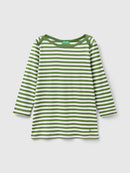 Boat Neck Stripe LS T-Shirt - White/green Stripe