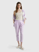 Funizone Linen Crop Trousers - Lilac