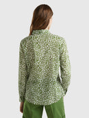 Long Sleeve Print Blouse - Green