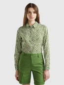 Long Sleeve Print Blouse - Green