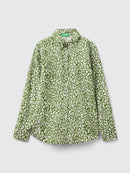 Long Sleeve Print Blouse - Green