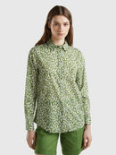 Long Sleeve Print Blouse - Green