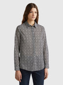 Long Sleeve Print Blouse - Black