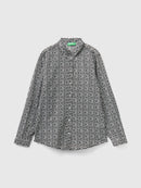 Long Sleeve Print Blouse - Black