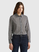 Long Sleeve Print Blouse - Black