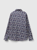 Long Sleeve Print Blouse - Navy