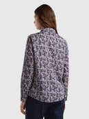 Long Sleeve Print Blouse - Navy