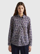 Long Sleeve Print Blouse - Navy