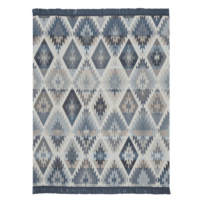 Cotton Rich Ikat Diamond Throw 140 X 180CM - Blue