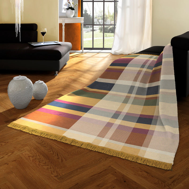 Cotton Rich Multi-Coloured Check Panel Throw - 140x180