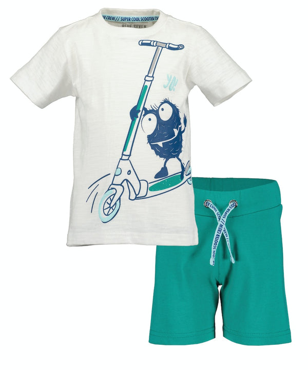 2Pc Set Scooter Tee & Shorts - White