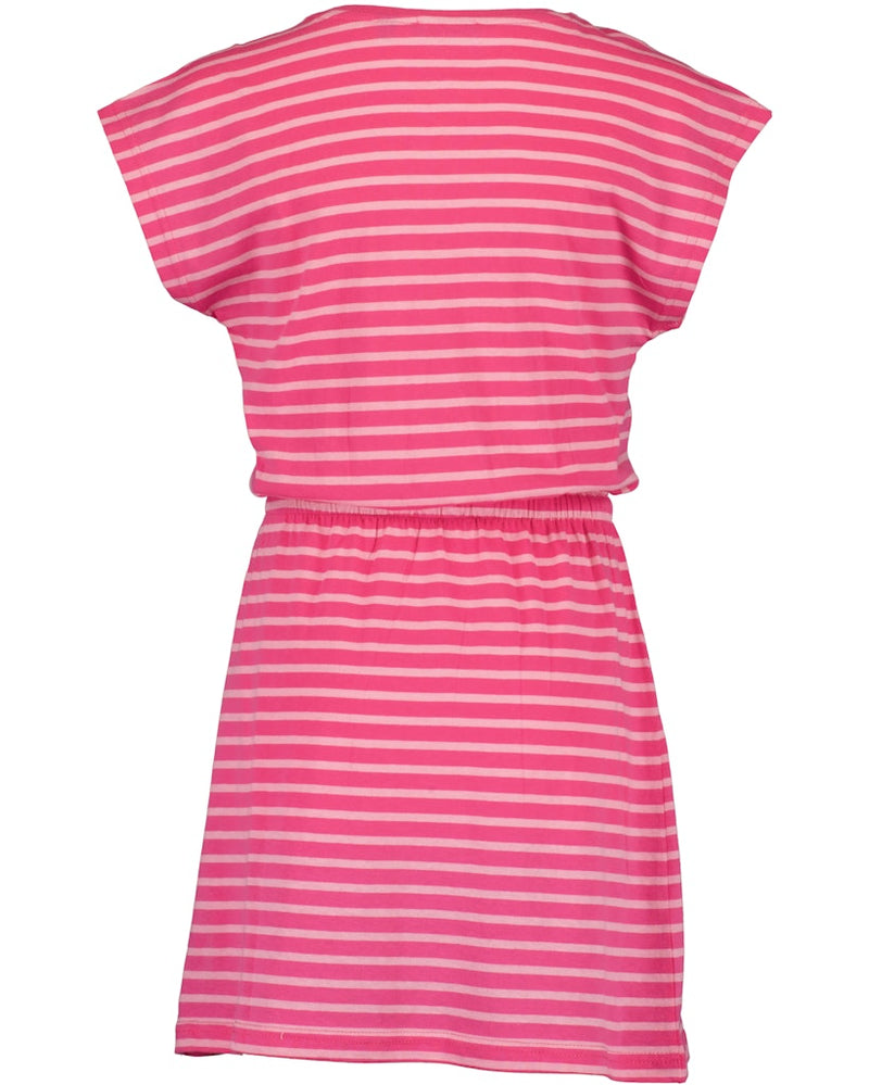 Overlap Shoulder Stripe Dress - Magenta