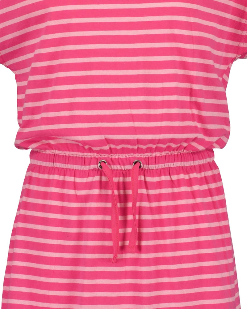 Overlap Shoulder Stripe Dress - Magenta