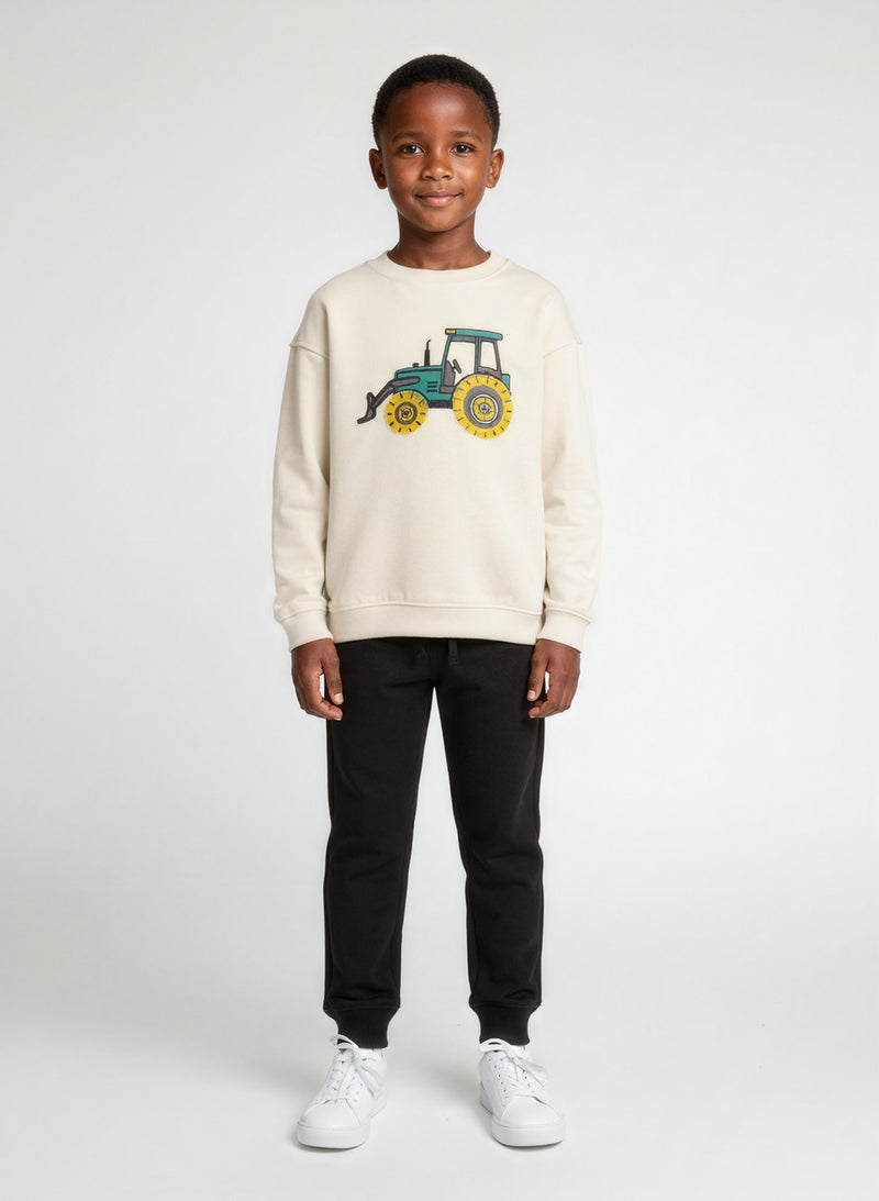 Tractor Applique Sweatshirt - Pebble