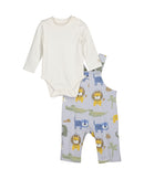 Animal motif Bib & Dungaree - Light Blue