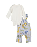Animal motif Bib & Dungaree - Light Blue