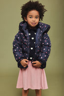Heart Print Hooded Jacket - Night Blue