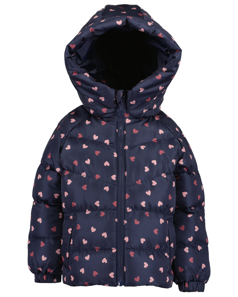 Heart Print Hooded Jacket - Night Blue
