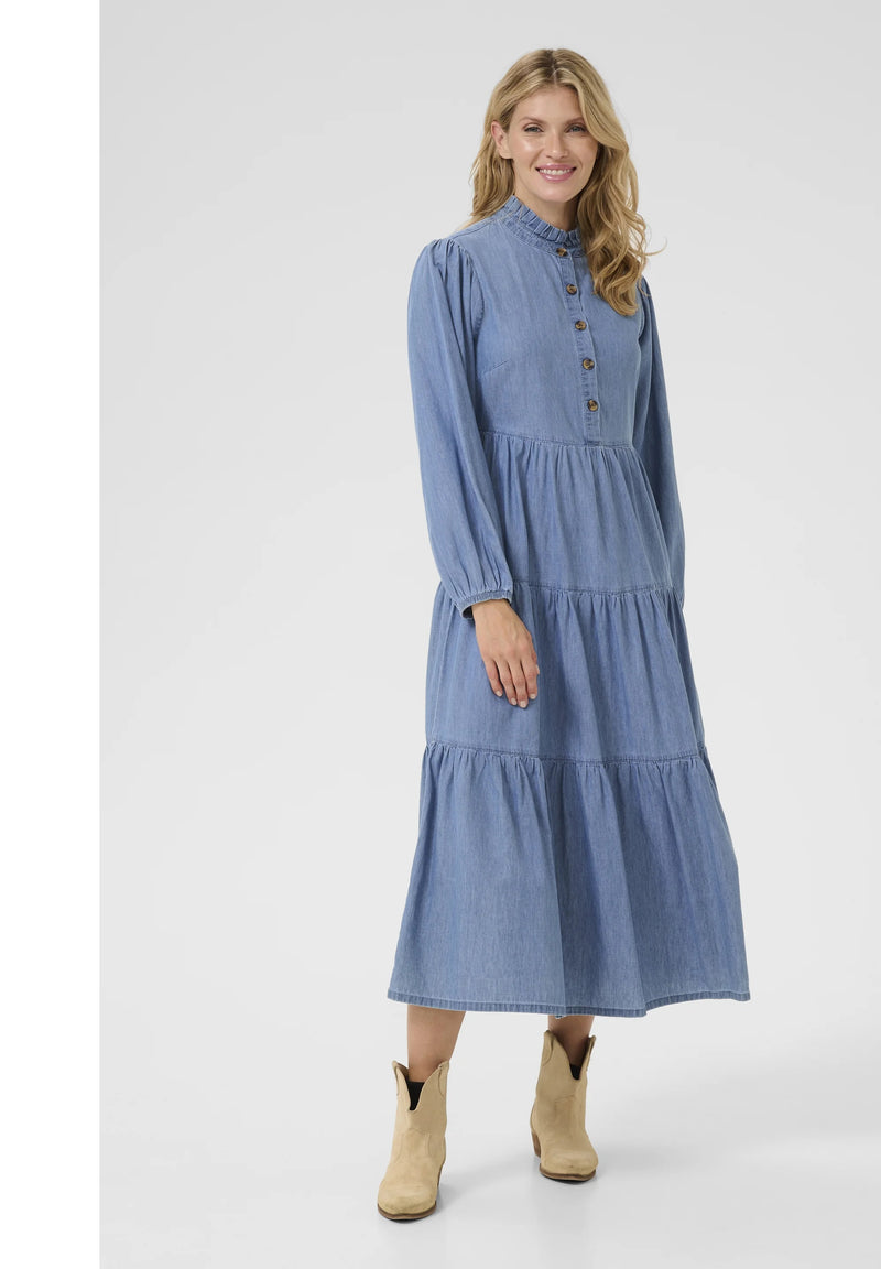 Cream Britt Dress - Medium Blue Denim