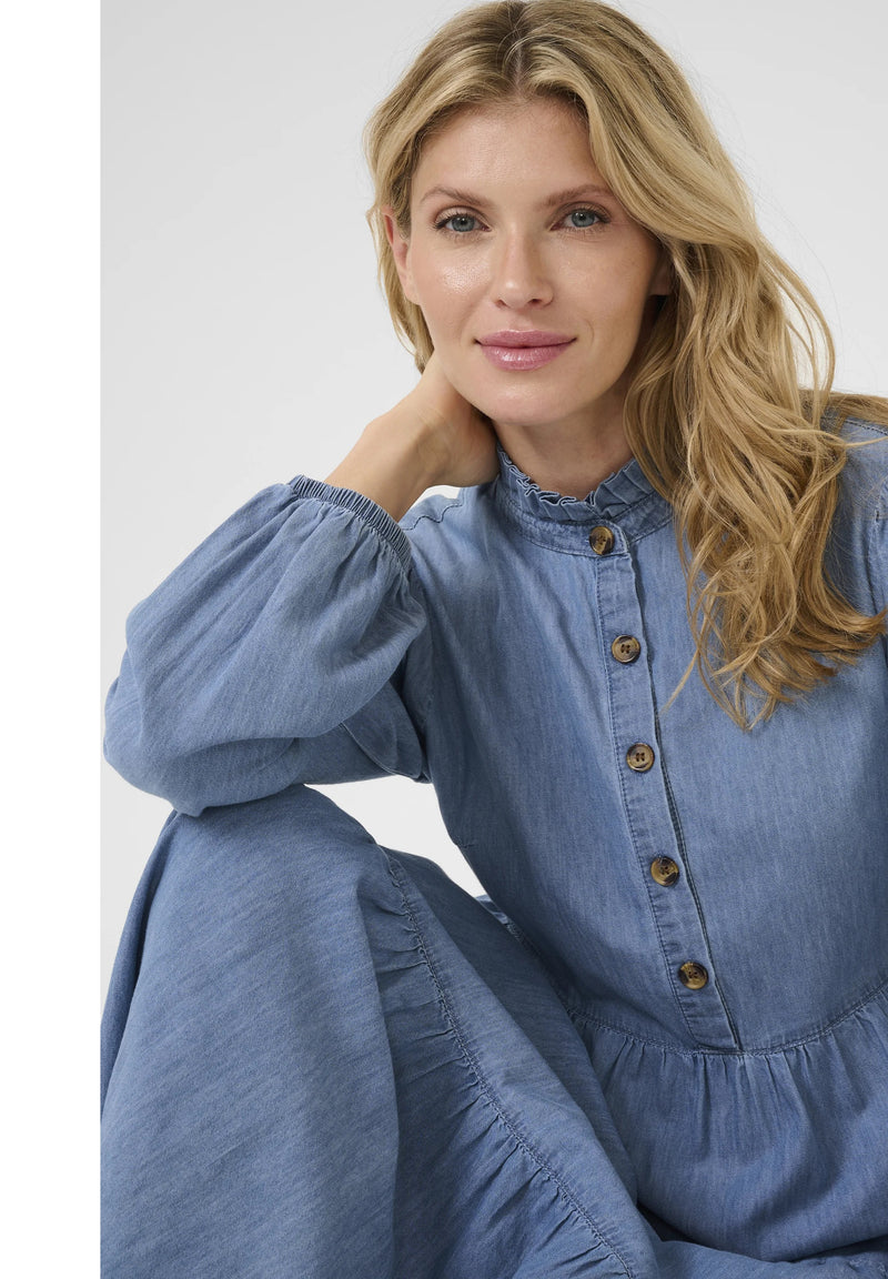 Cream Britt Dress - Medium Blue Denim