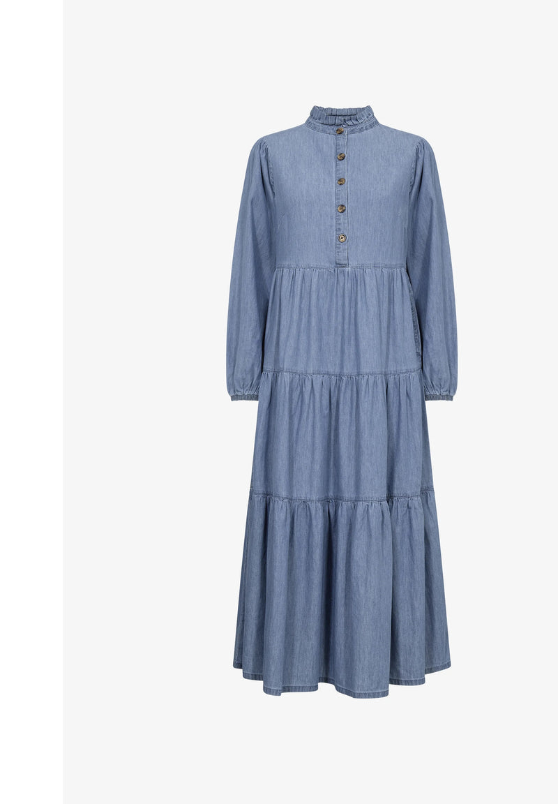 Cream Britt Dress - Medium Blue Denim