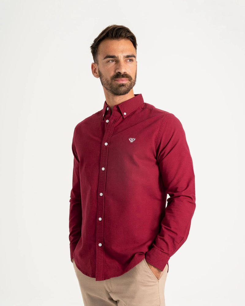 Long Sleeve Oxford Shirt - Burgundy
