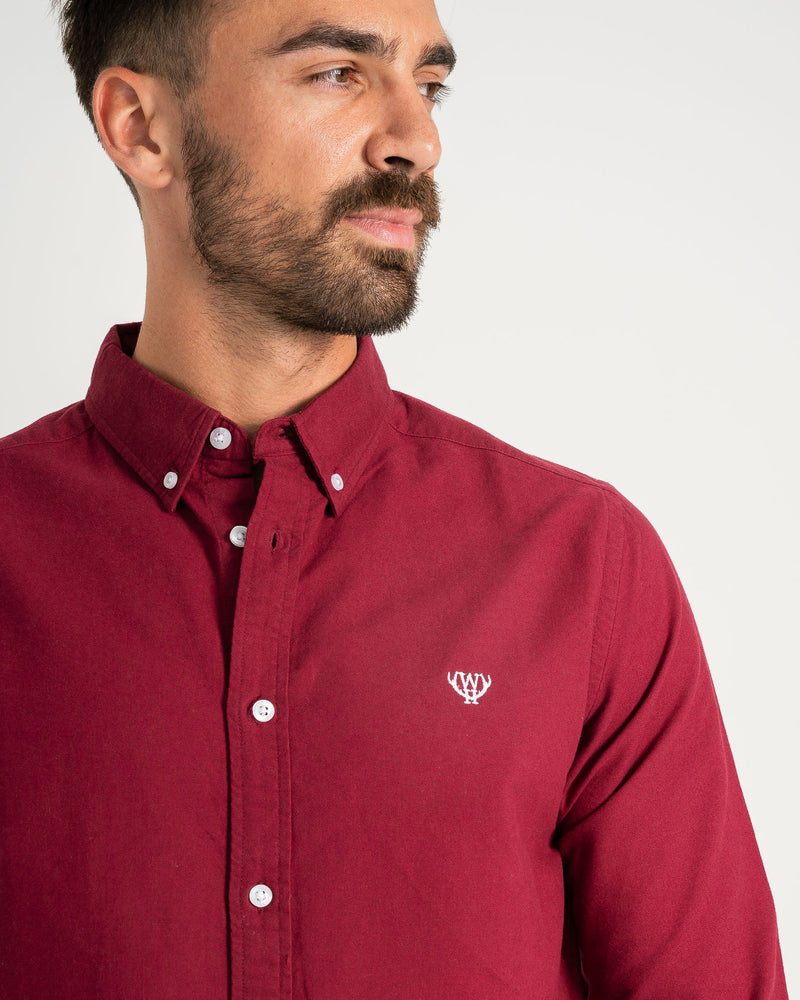 Long Sleeve Oxford Shirt - Burgundy