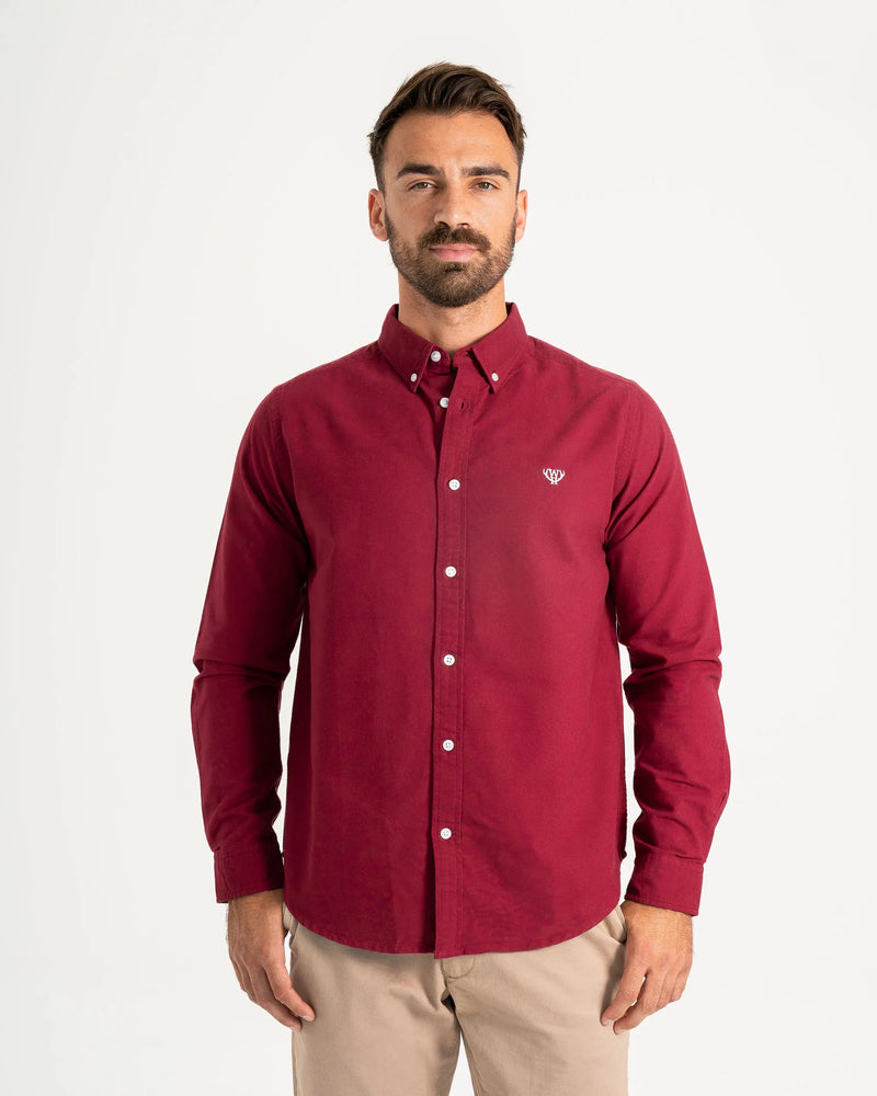 Long Sleeve Oxford Shirt - Burgundy