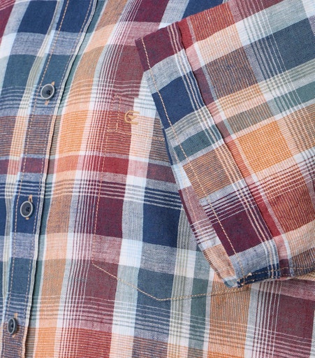 Casa Moda Check Short Sleeve Shirt - Tangarine