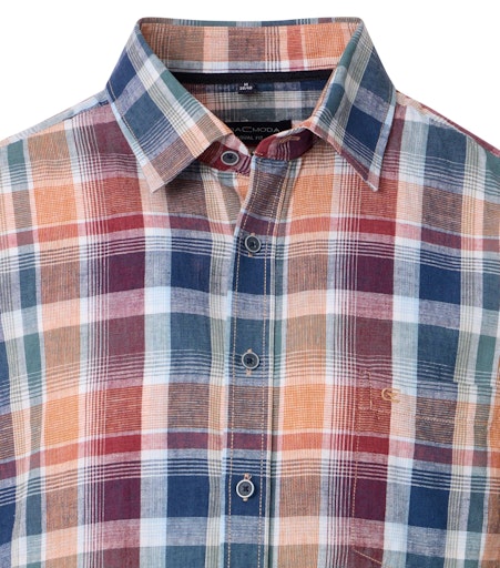 Casa Moda Check Short Sleeve Shirt - Tangarine