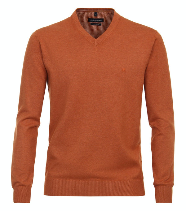 Plain V Neck Jumper - Baked Clay
