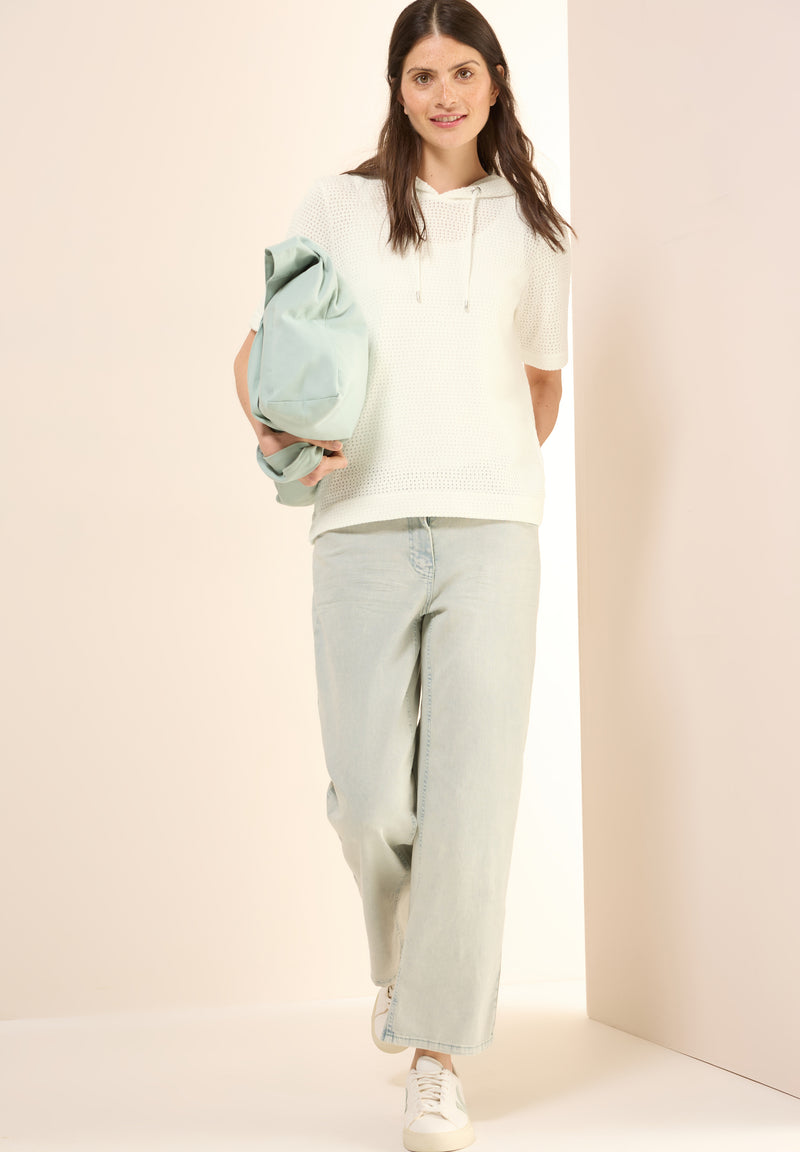 Ajour Knit Hoody T-Shirt - Vanilla White