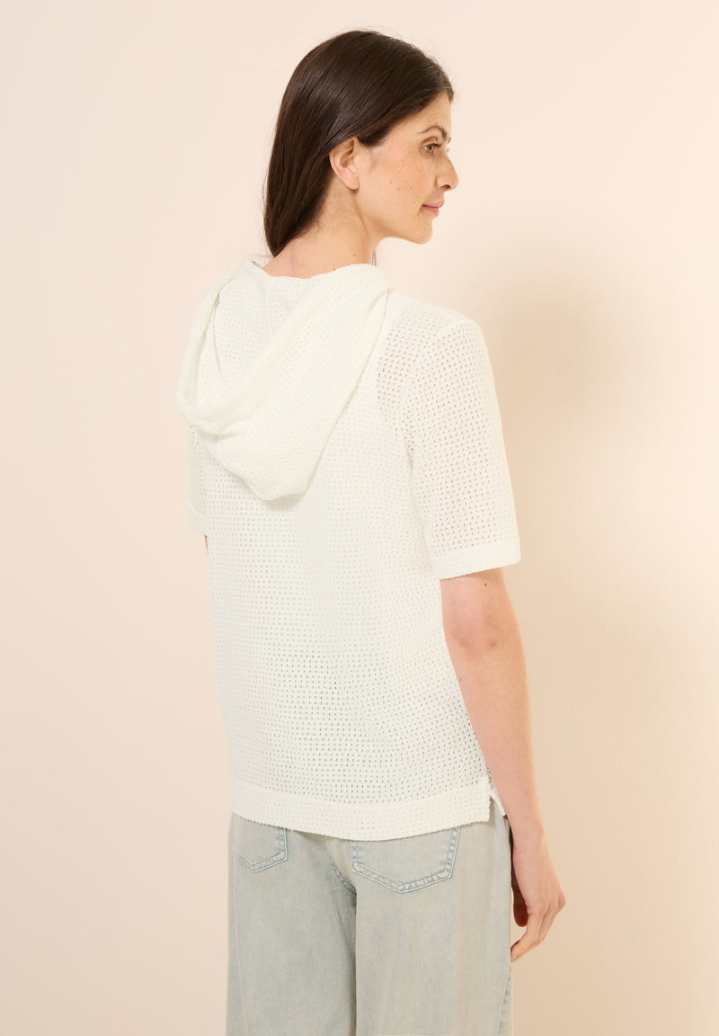 Ajour Knit Hoody T-Shirt - Vanilla White