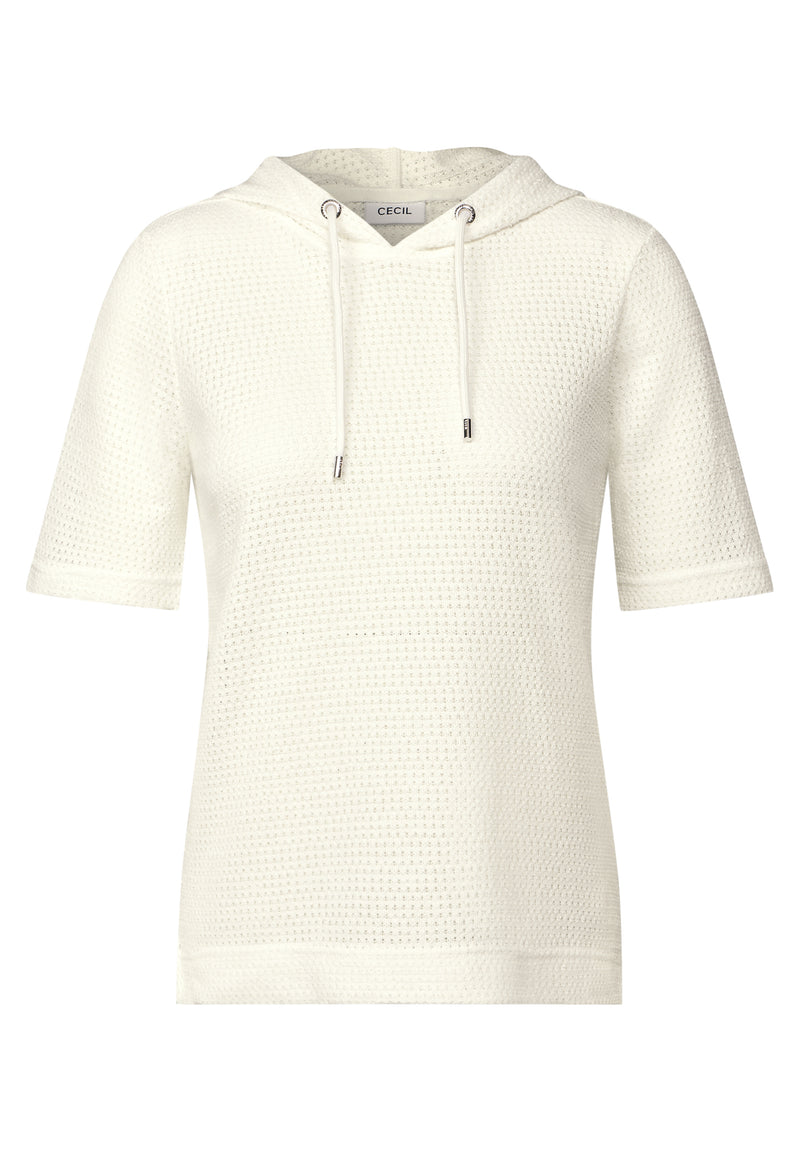 Ajour Knit Hoody T-Shirt - Vanilla White