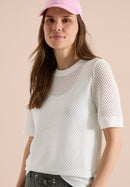 Ajour Knit T-Shirt - Vanilla White