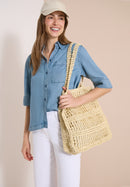 Denim Look Blouse - Light Blue Wash