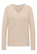 Cosy ribbed V-neck Pullover - Desert Beige Melange