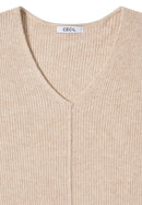 Cosy ribbed V-neck Pullover - Desert Beige Melange
