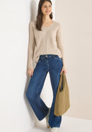 Cosy ribbed V-neck Pullover - Desert Beige Melange
