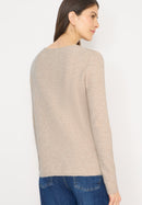 Cosy ribbed V-neck Pullover - Desert Beige Melange