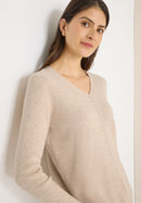 Cosy ribbed V-neck Pullover - Desert Beige Melange