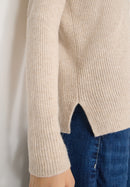 Cosy ribbed V-neck Pullover - Desert Beige Melange