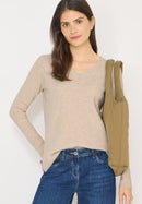 Cosy ribbed V-neck Pullover - Desert Beige Melange