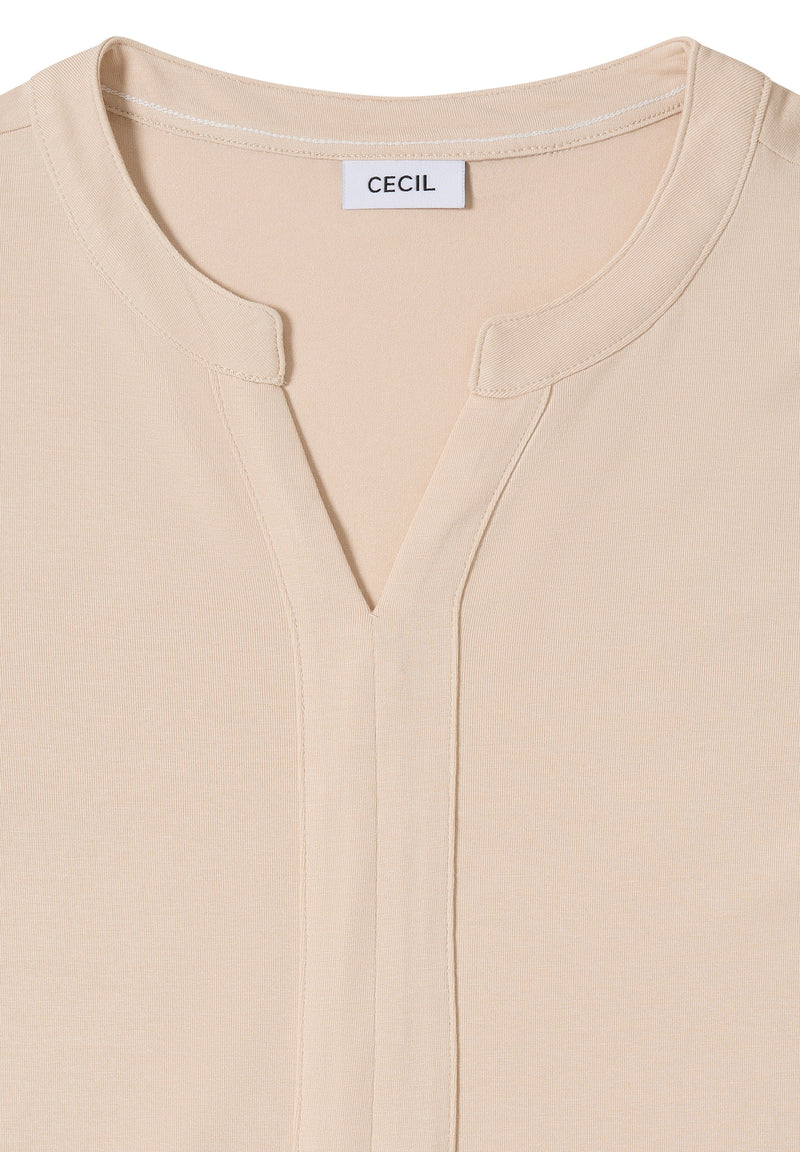 Solid Tunic With Placket - Pearl Beige