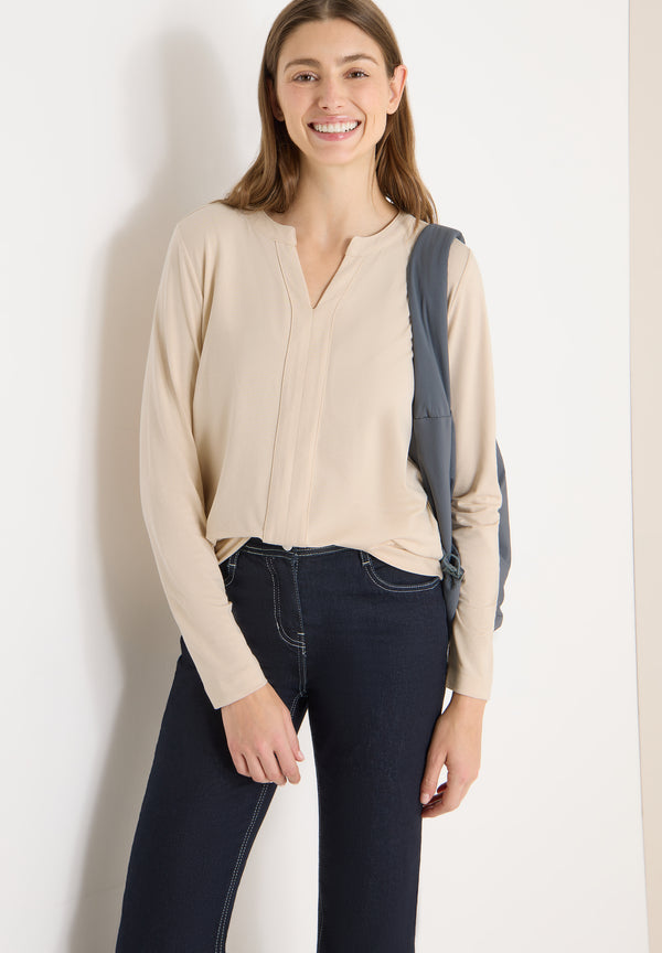 Solid Tunic With Placket - Pearl Beige