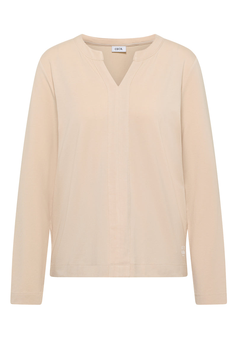 Solid Tunic With Placket - Pearl Beige