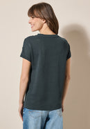 Solid Crepe Button T-Shirt - Slate Khaki