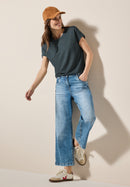 Solid Crepe Button T-Shirt - Slate Khaki